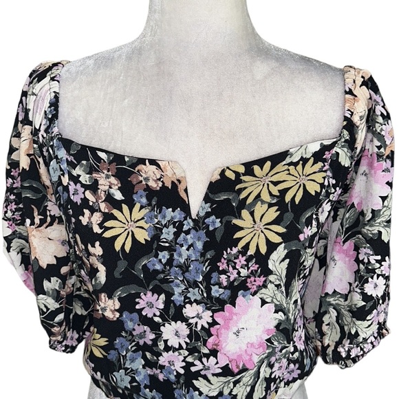 Saltwater Luxe Lenny Multi Floral Oasis Puff Sleeve Off Shoulder Crop Top - M - Picture 5 of 16